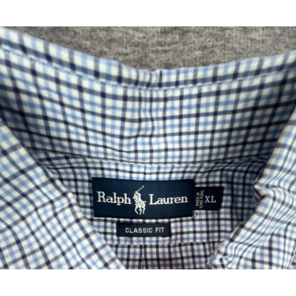 Ralph Lauren Shirt Mens XL Blue Gingham Check Flesh Pony Button Down Classic Fit